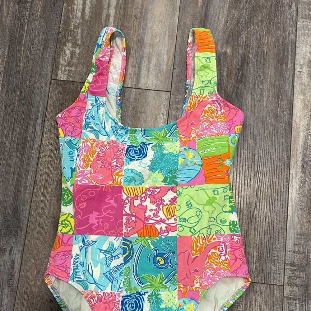 Lilly Pulitzer  White Label Pink Patchwork One Piece Swimsuit size 12 - Image 2