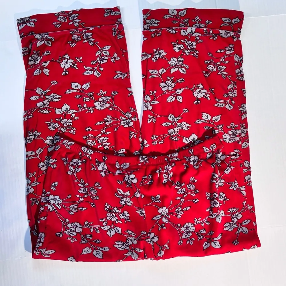 Secret Treasure Delicate Floral Red Velour Notch Collar Pajama Sleep Set Size XL - Image 3