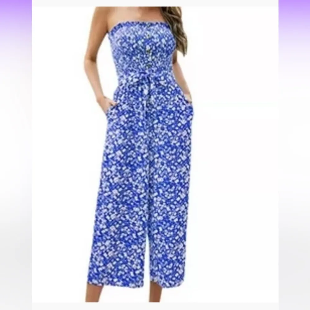 Olivaceous Pink Patterned Rayon Strapless tube top style Jumpsuit size medium - Image 2