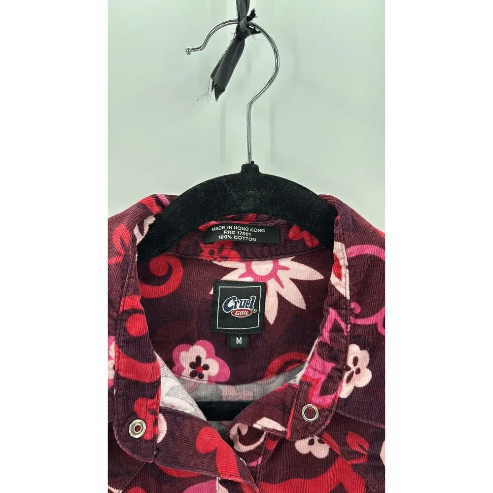 Vintage Cruel Girl Snap button pink Purple Floral Corduroy top size M 90s Y2K - Image 3