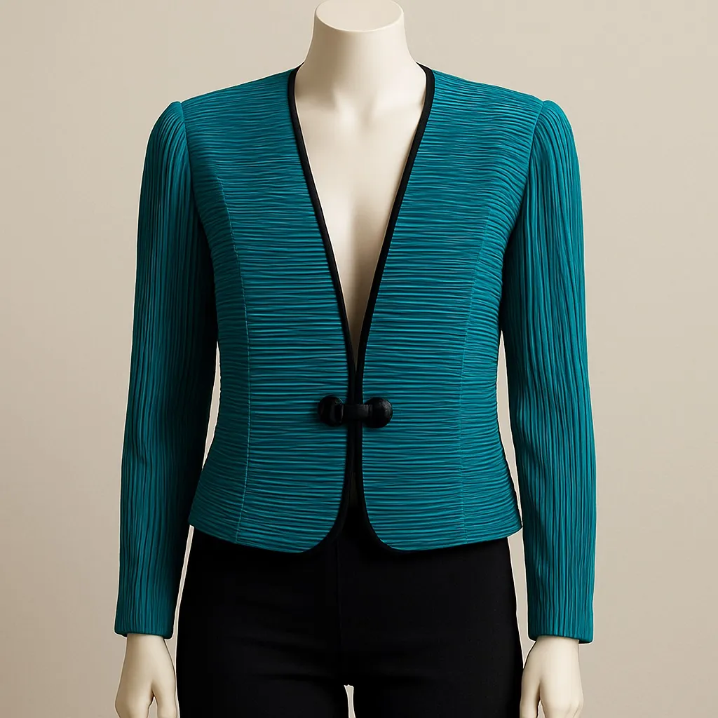 Vintage Teal Pleated Jacket – Size 14 Made in USA Blue - Image 2