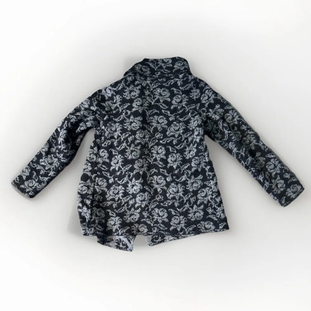 Ellen Tracy Sweater Womens M Black  Gray Floral Cardigan Wool Blend Shawl Collar - Image 3