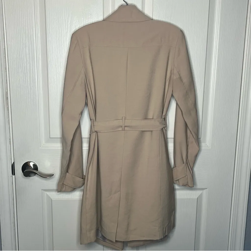 Banana Republic Factory Sz XS Khaki Trench Coat Tie Closure Open Front Tan - Image 7