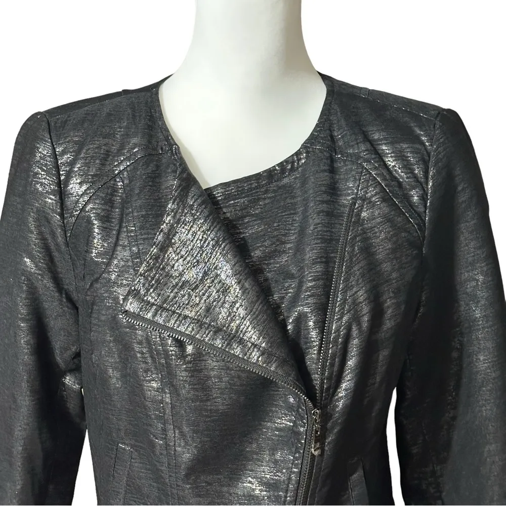 Laundry by Shelli Segal Lurex Moto Jacket Black Sz 6 - Image 4