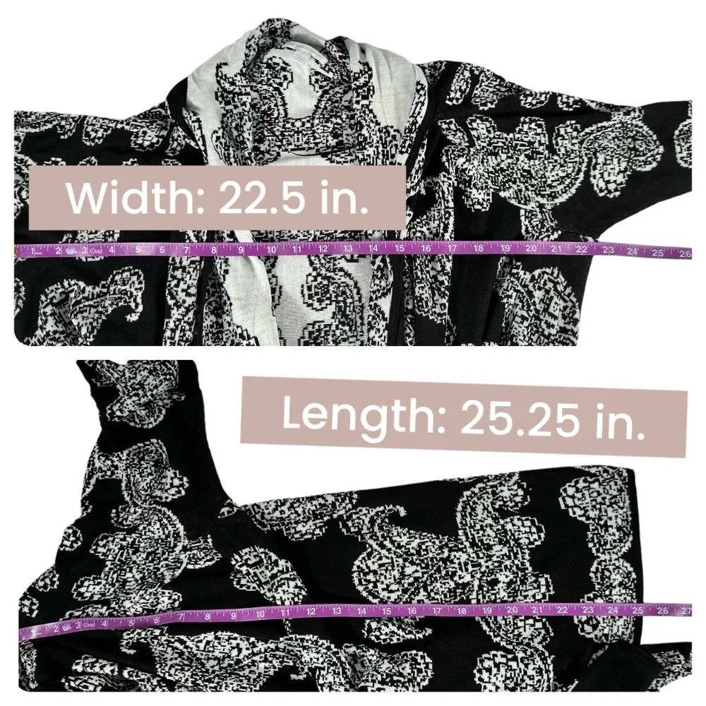 Women's | New York & Company | Black White Geometric Open Front Cascade Cardigan - Image 7