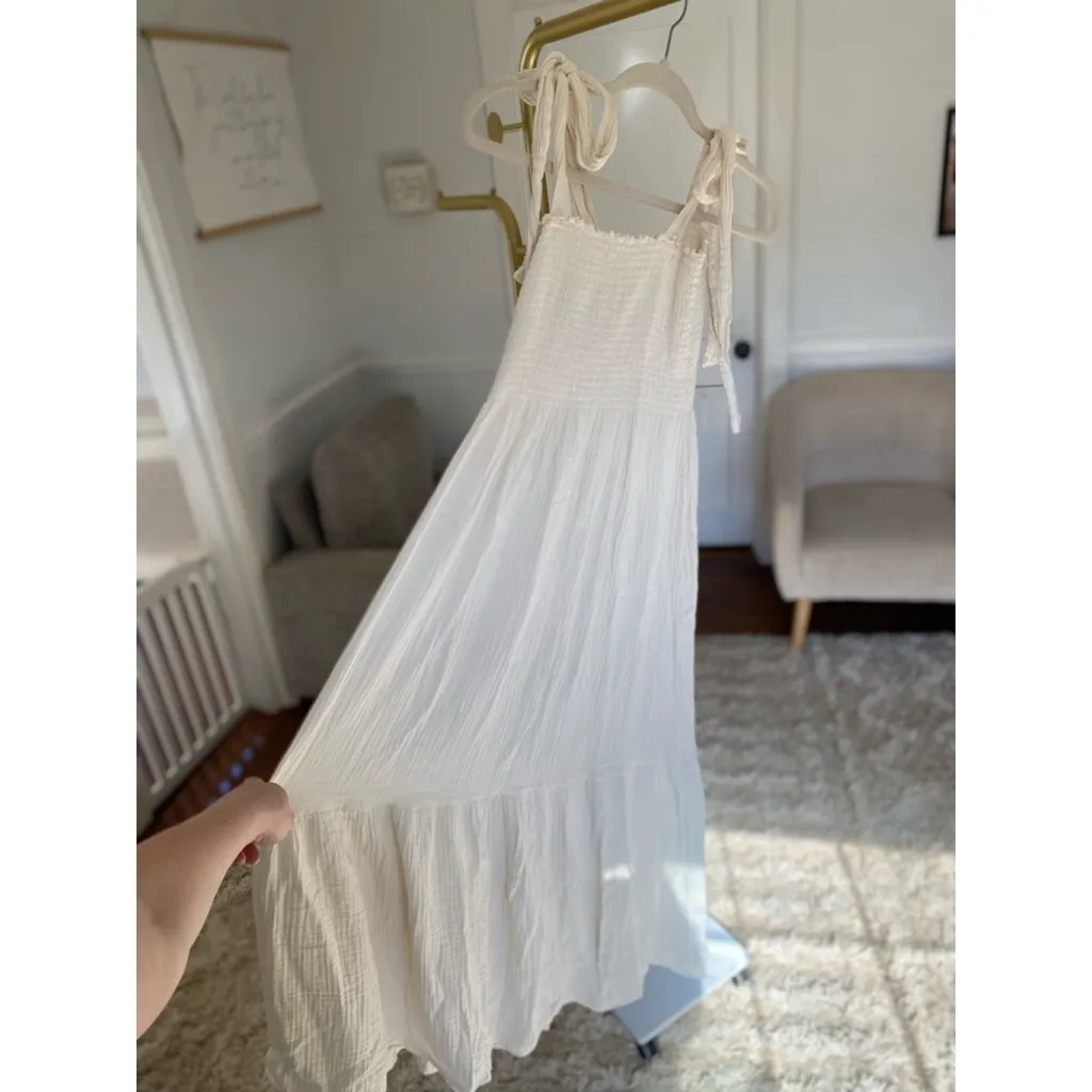 Nothing Fits But Ivory Cotton Gauze Maxi Dress Tie Strap Cottagecore Ethereal White Size M - Image 3