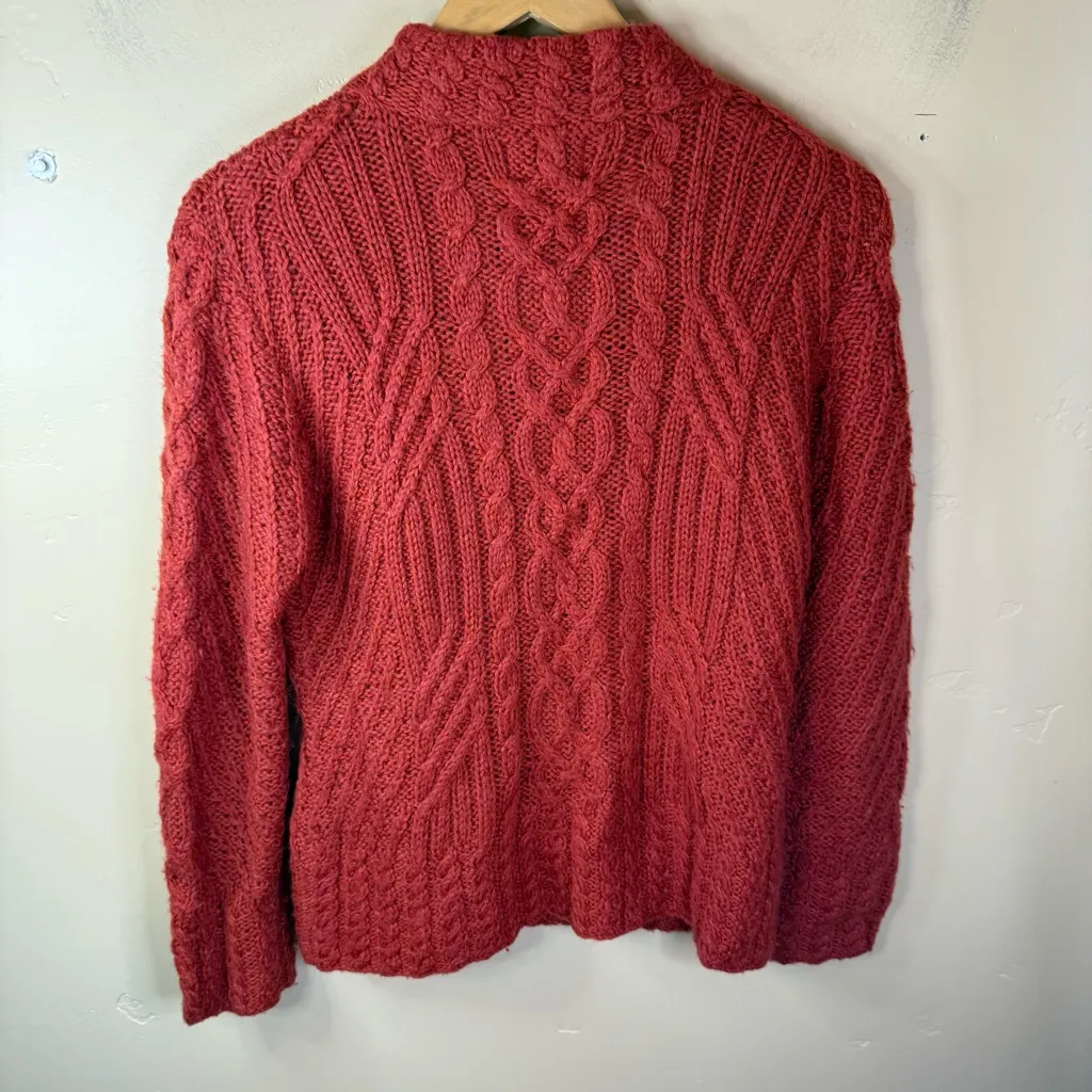 Icelandic Design Wool Blend Sweater Women's Small Red Cable Knit Button Cardigan - Image 8
