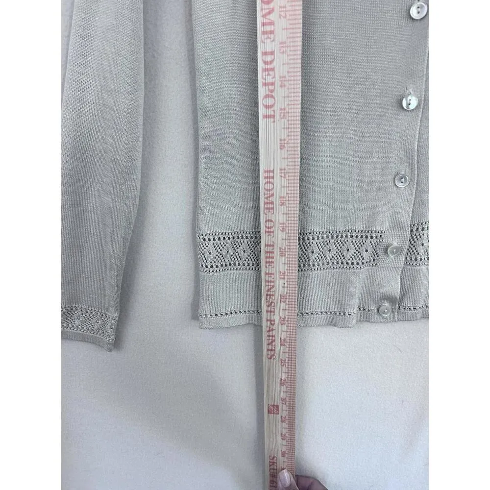BELFORD 100% Silk Beige Cardigan Sweater Women's Sz Small Hong Kong Lace Hem - Image 4