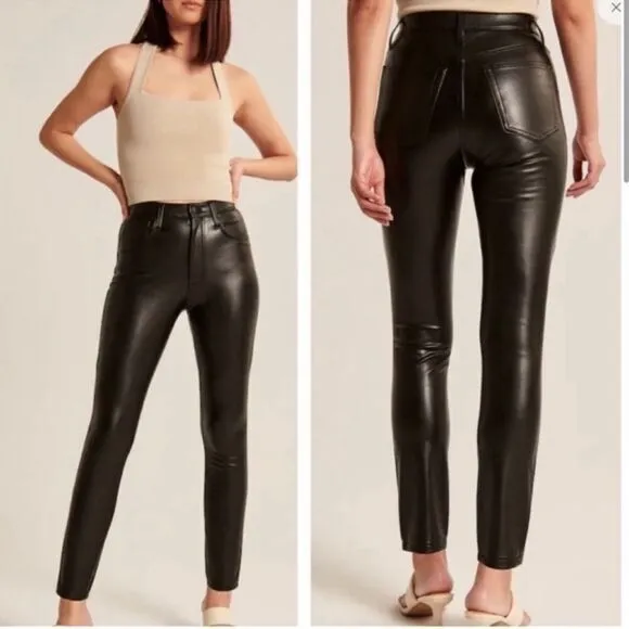 Abercrombie & Fitch Curve Love High Rise Skinny Vegan Leather Pants NEW Black 35 - Image 2