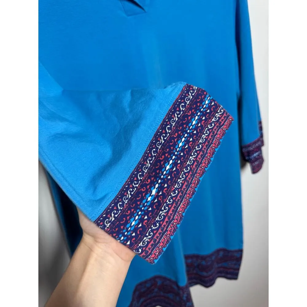 Coolibar Dress Women L Sun Protection Blue Tunic Boho 3/4 Sleeve Beach Vacation Size L - Image 6