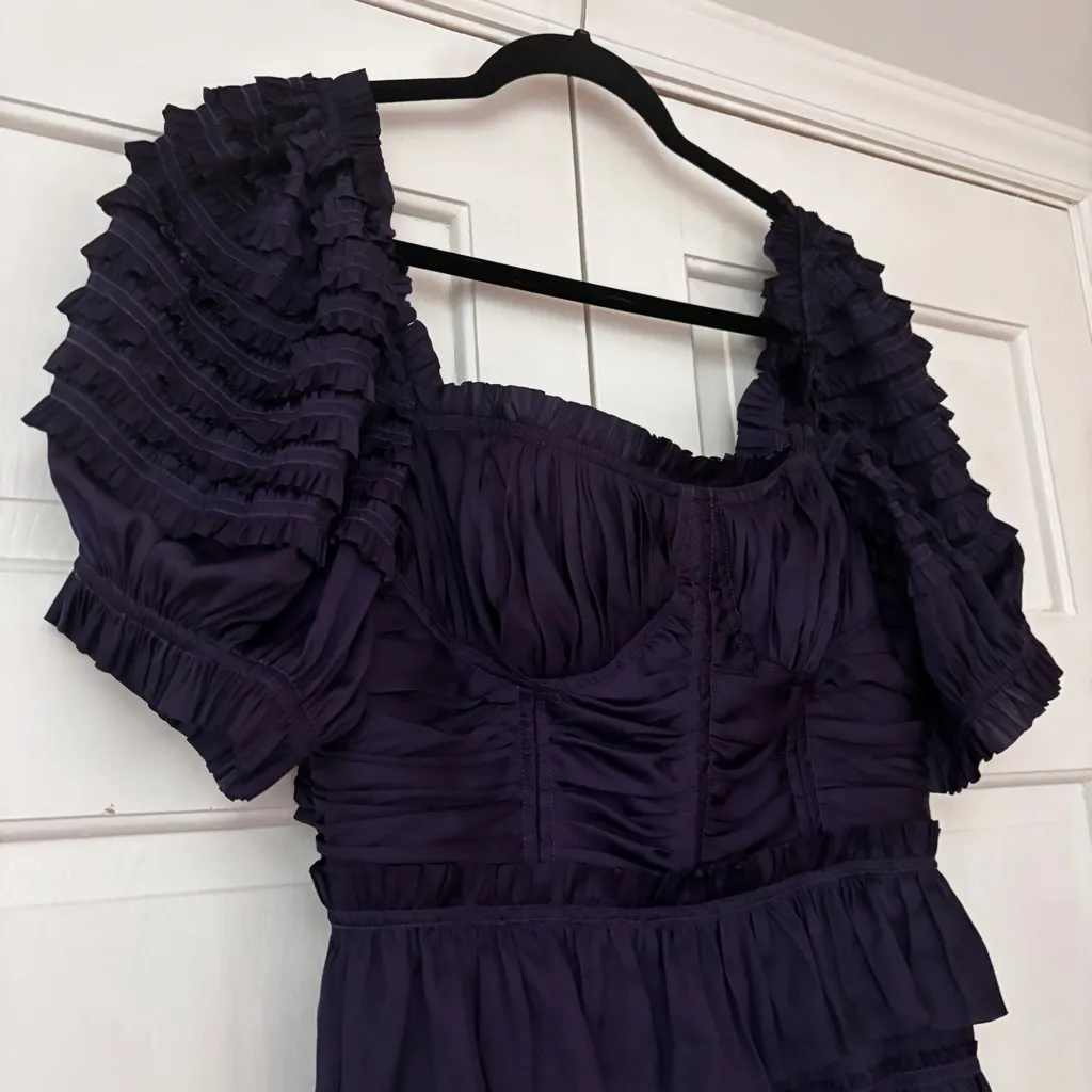 ULLA Johnson Lucette Dress Royal Purple Lago Size 10 Corset Pleated Satin Ruffle - Image 6