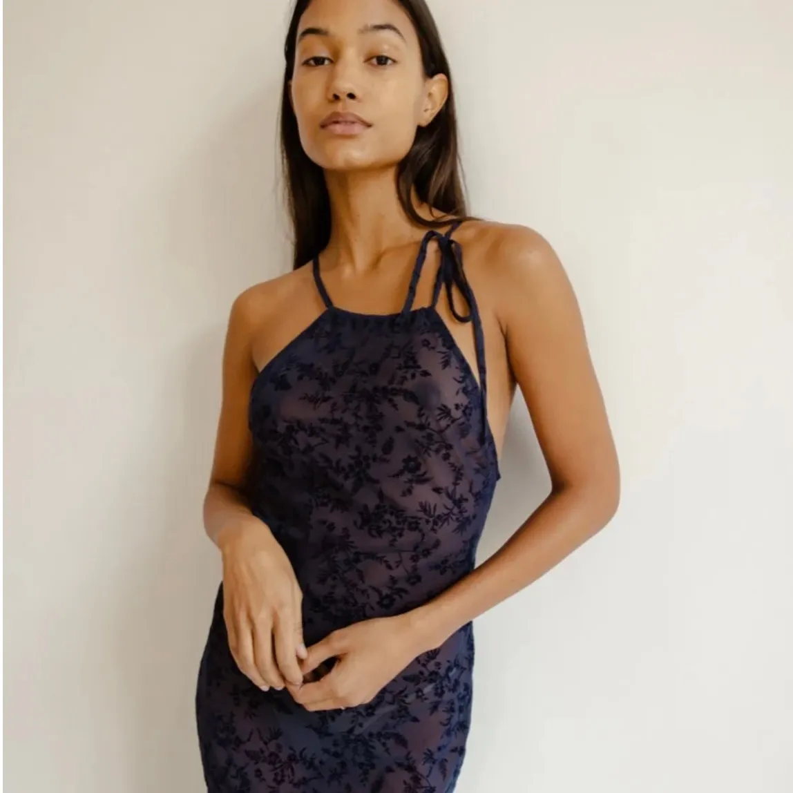 Musier Paris Sonfis Midi Dress Transparent Blue Floral Size 38 M Size M - Image 2