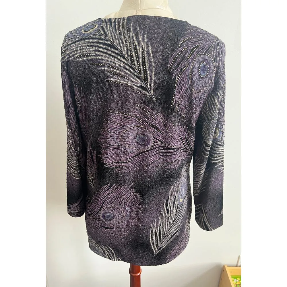 JM Collection Women's Peacock Feather 3/4 Sleeve Blouse Medium - Image 4