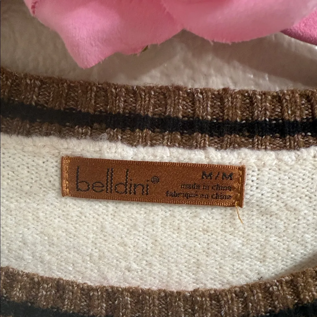 Belldini Cream and Brown Horse Design Sweater Size M - Image 5