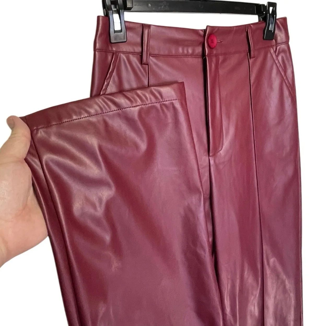 NWT CIDER Women’s Red Faux Leather Highwaisted Wide Leg Trouser Pants - Image 4