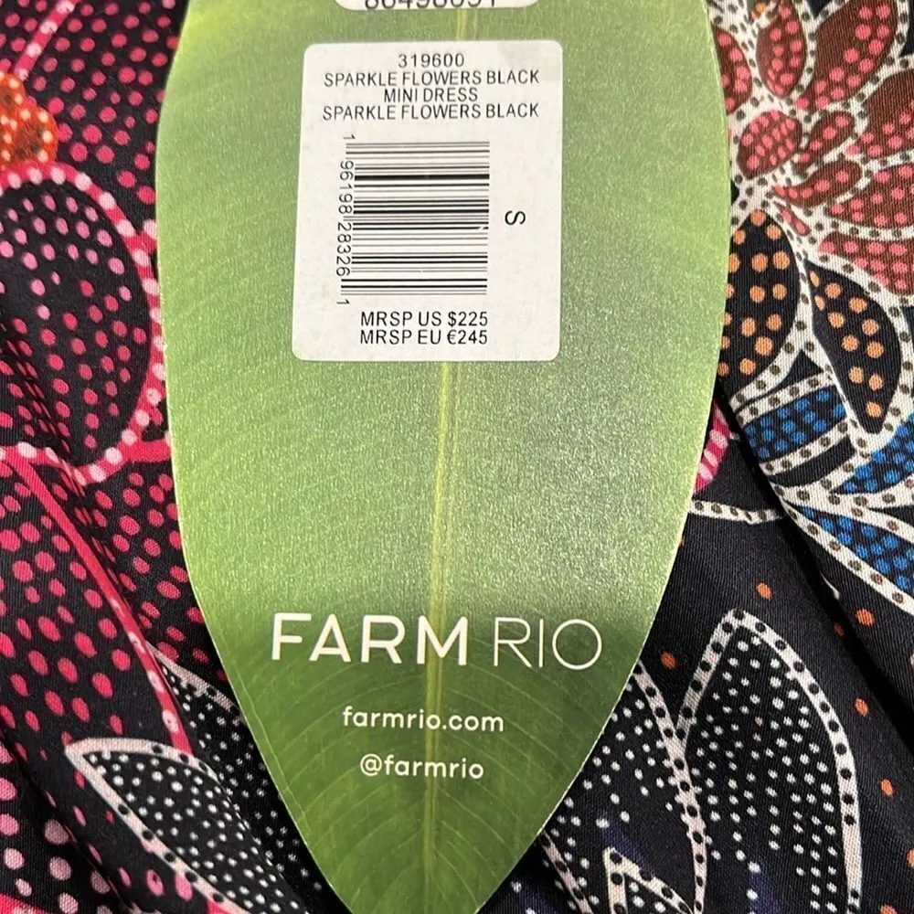 Farm Rio NWT Sparkle Flowers Black Satin Mini Dress - small ($225) - Image 15