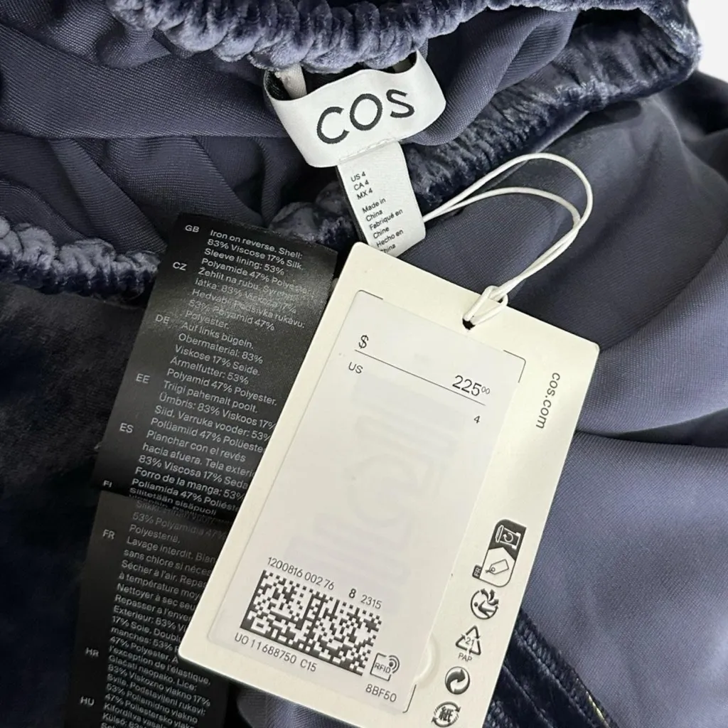 COS Gathered Silk-Blend Velvet Midi Dress, Navy, 4 (US) - Image 12