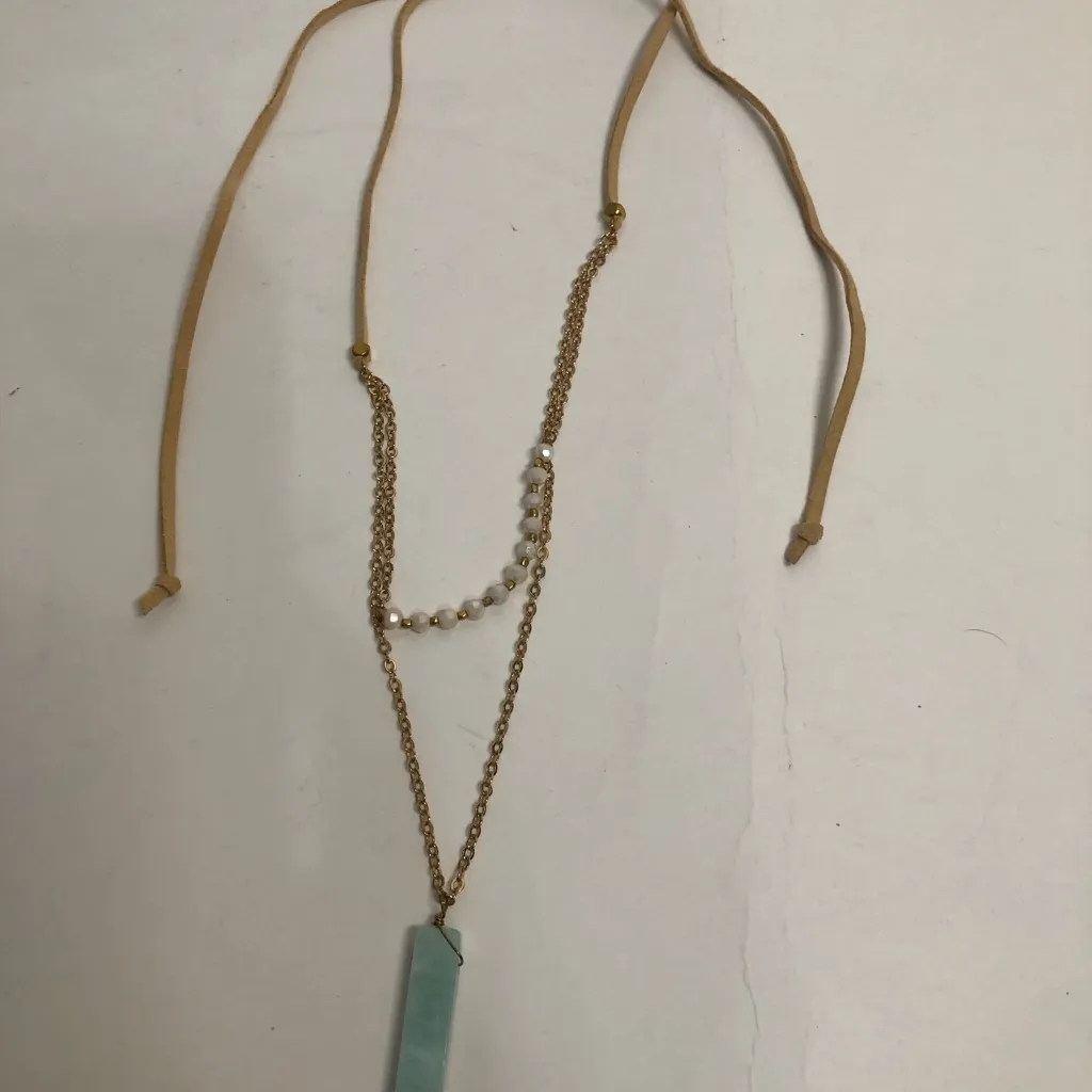 Necklace with blue stone‎ and beaded adjustable pull sides - Image 9