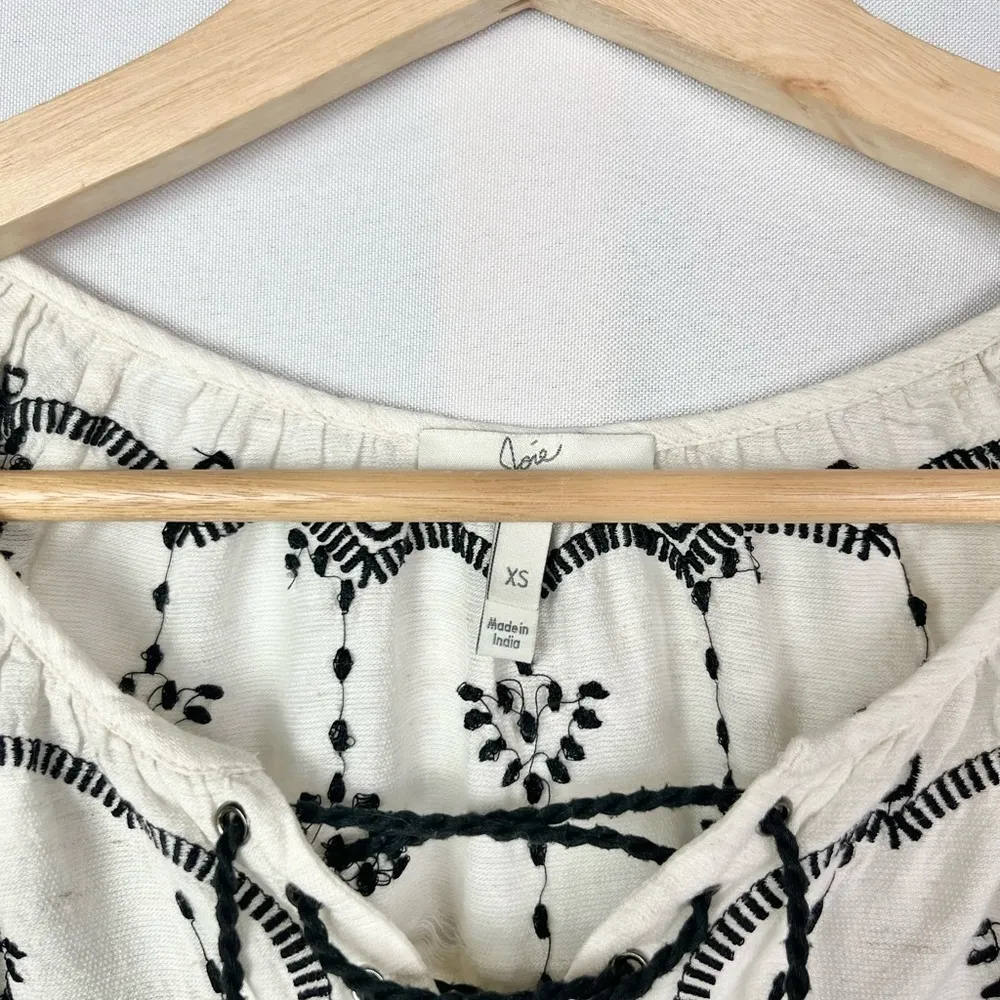 Joie Quixota White & Black Embroidered Linen & Silk Tassel Mini Dress XS - Image 4