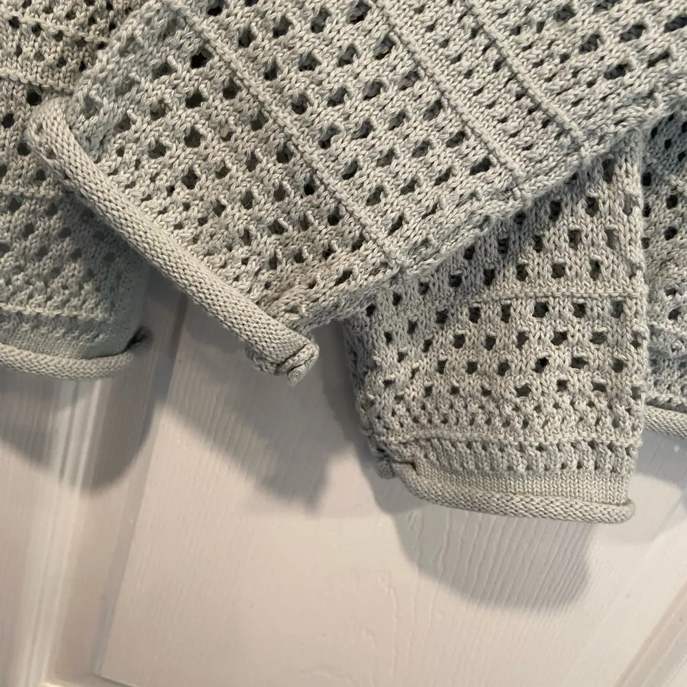 Artelier Nicole Miller Size S Light Blue Open Front Mesh Knit Pocket Cardigan - Image 4