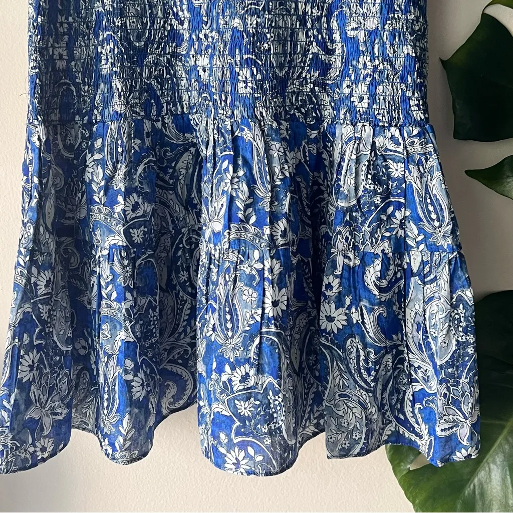 MNG MANGO Printed Ruched‎ Dress blue Womens SIZE LARGE NEW floral paisley garden - Image 7