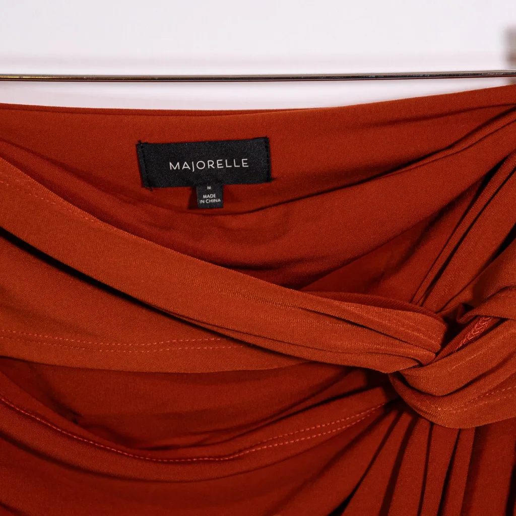 Majorelle Destiny Ruched Jersey Knit Stretch Twist Knot Skirt Mahogany Brown M - Image 2