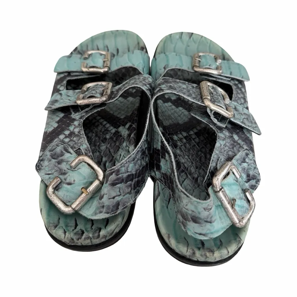 FREDA SALVADOR Snake-Printed Double Buckle Leather Green Sandals Sz 7 - Image 4