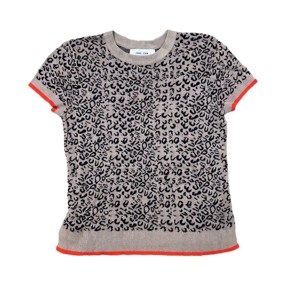 Anthropologie John & Jenn Savanna Leopard Knit Short Sleeve Top XS Orange - Image 5