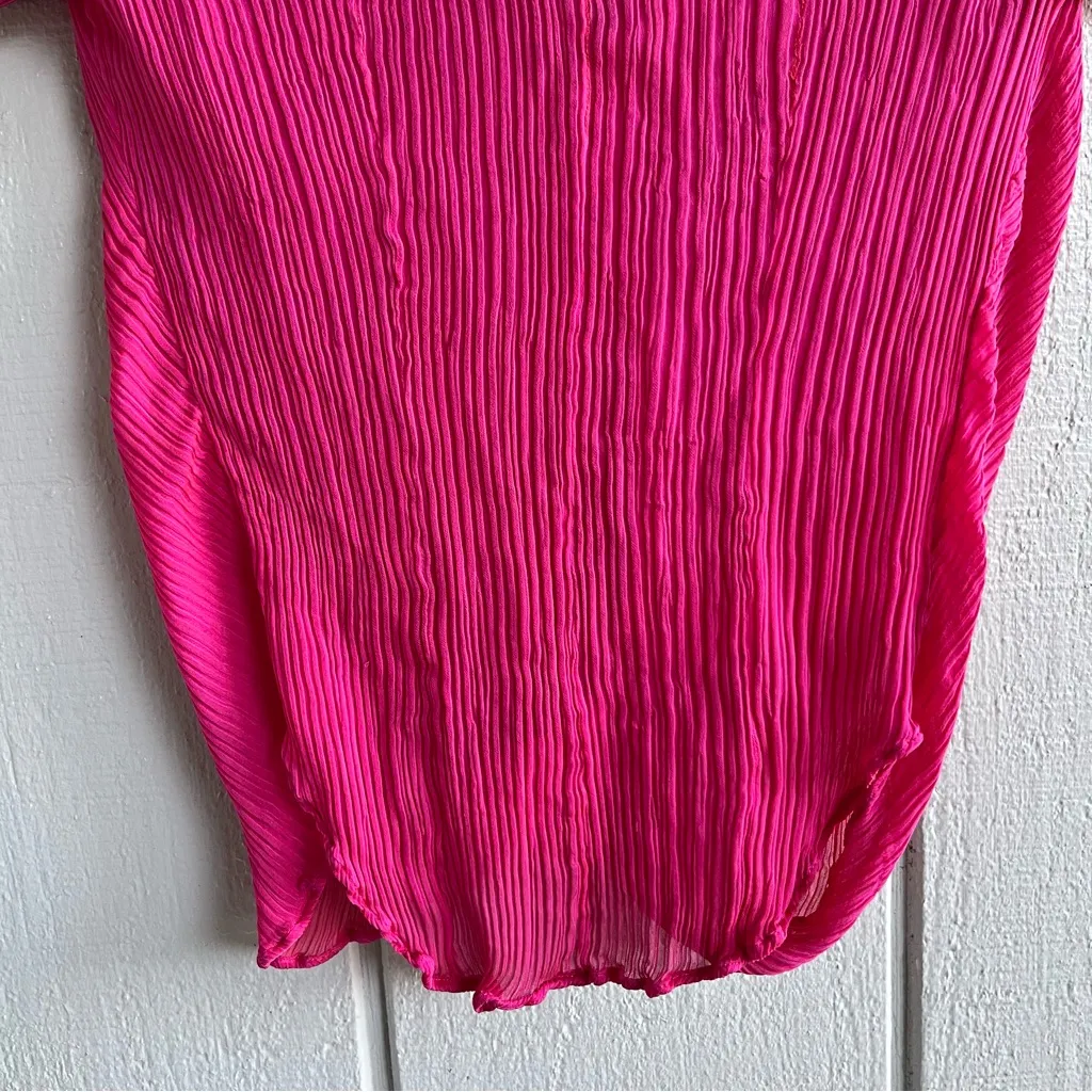 Giorgio Armani Y2K Pleated Tie-Neck Top — Hot Pink, Size 40 (Made in Italy) - Image 7