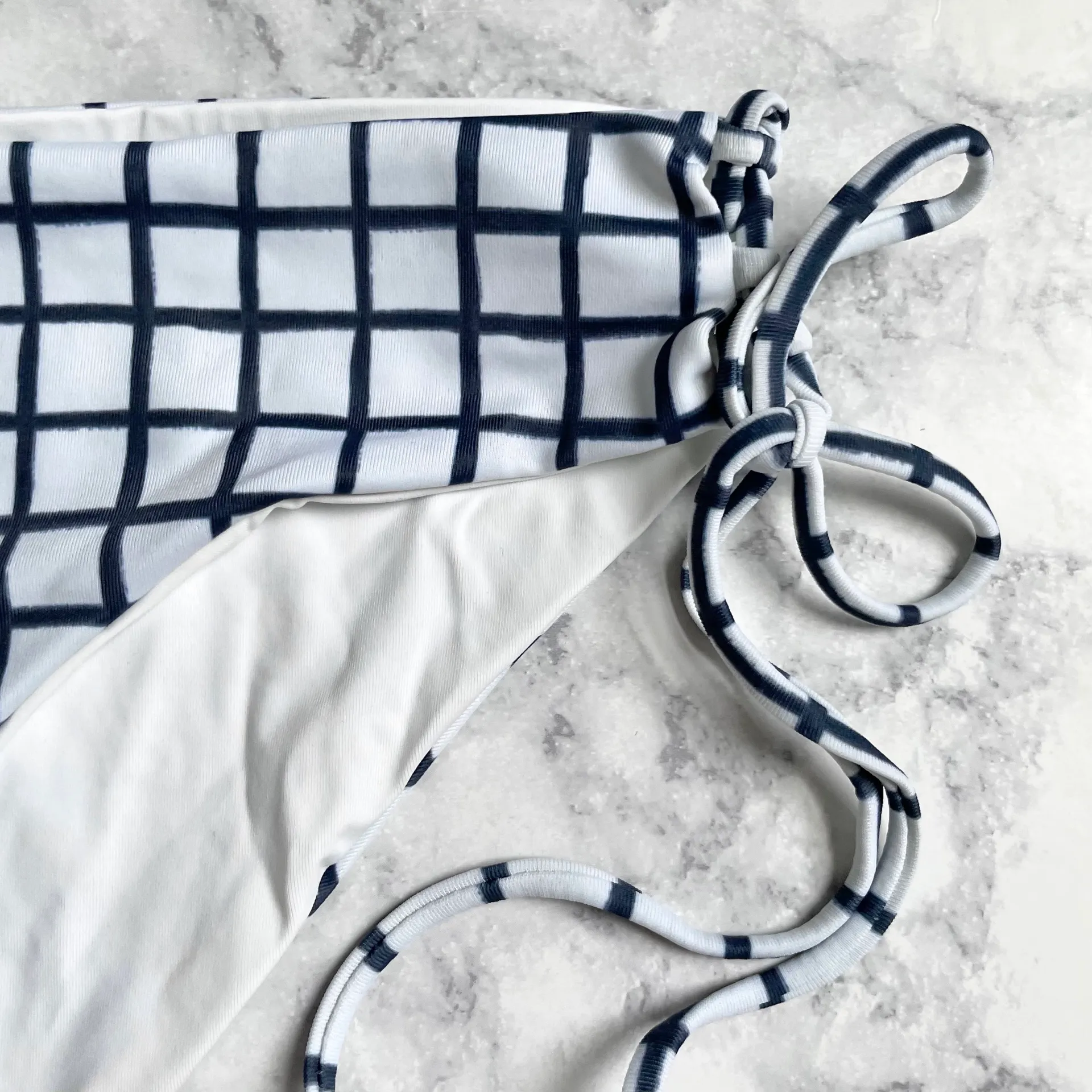 New Tavik Side Tie Bebe Bikini Bottom Full Coverage Grid Print Blue - Image 8