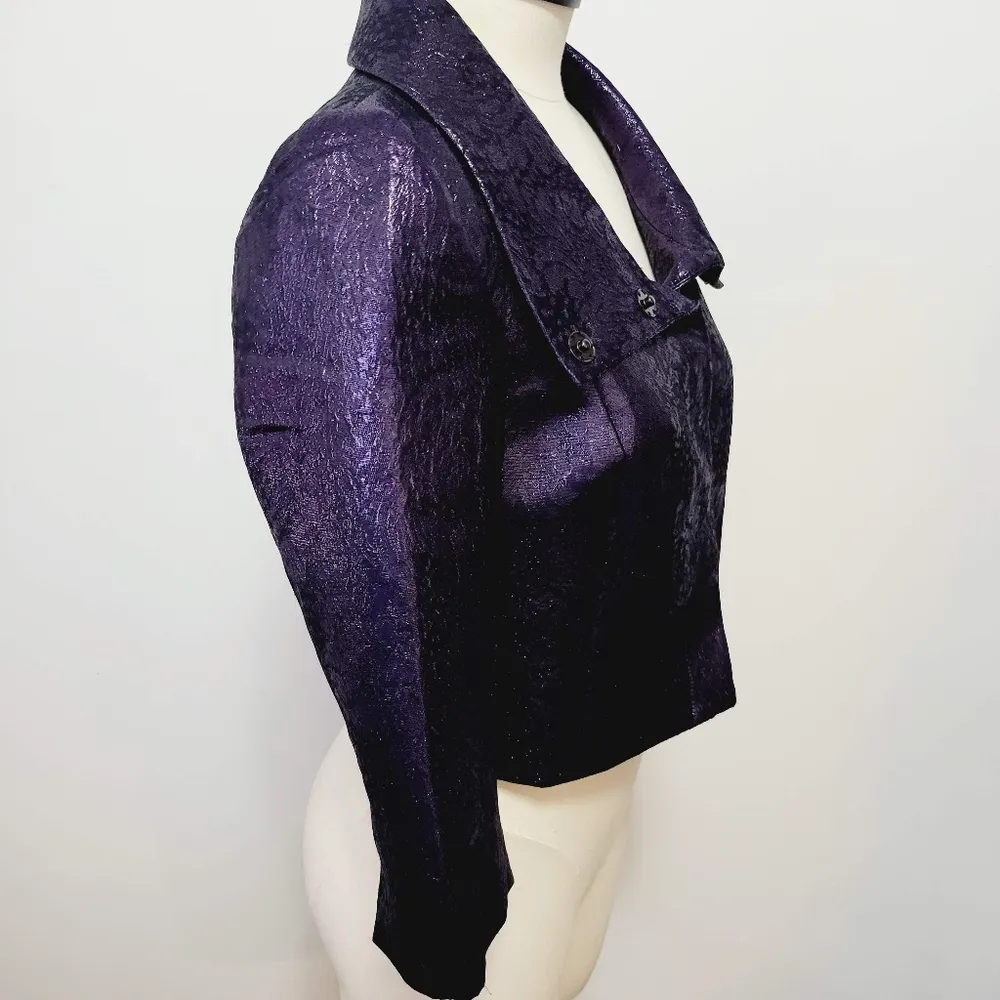 Tracy Reese NY purple metallic jacquard laquer cropped blazer size medium - Image 5