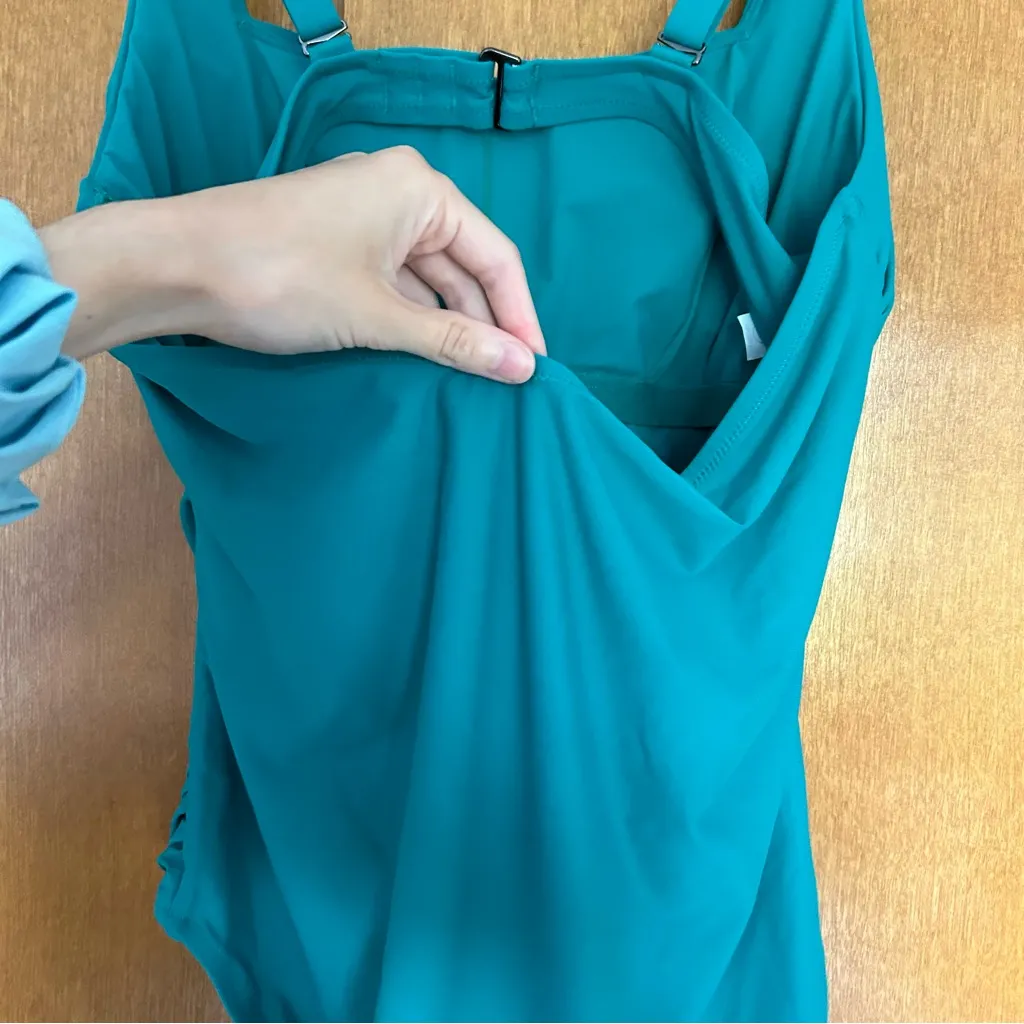 Athleta Square Neck Ruched One Piece Swimsuit Aruba Teal Size Large Petite - Image 7