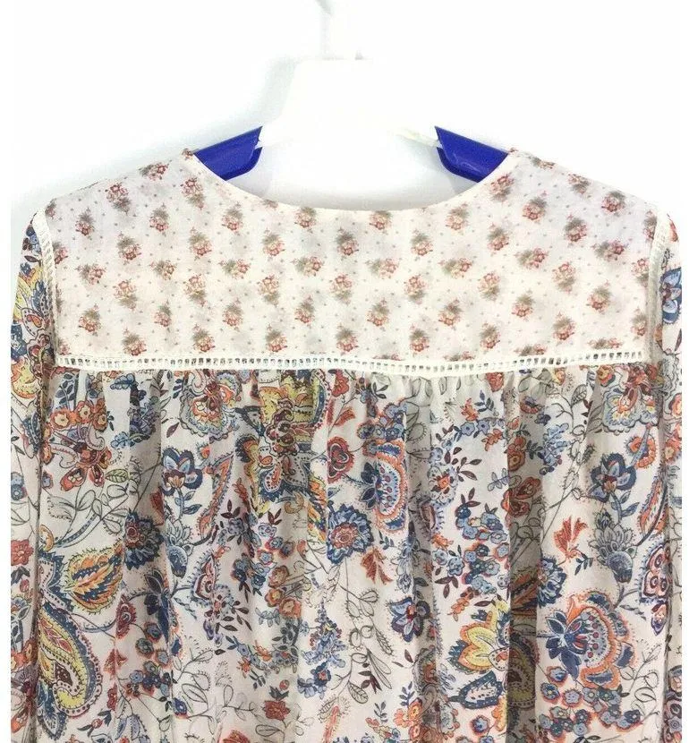 Jeans By Buffalo Womens Top Peasant Sheer Blouse Bell Sleeves Paisley Size Small - Image 9