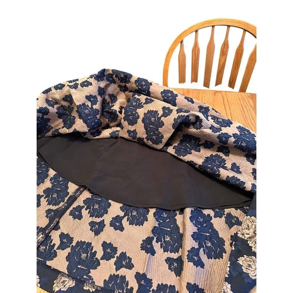 Endless Rose Floral A-Line Jacquard Pleated Skirt Navy Gold Size S/M Romantic - Image 10