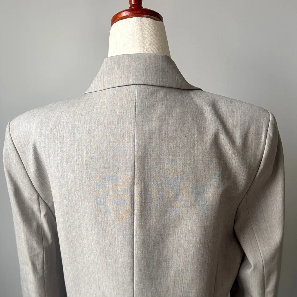 Theory Light Gray Women's Blazer Size 12 Single Breasted Wool Blend Jacket - Image 3