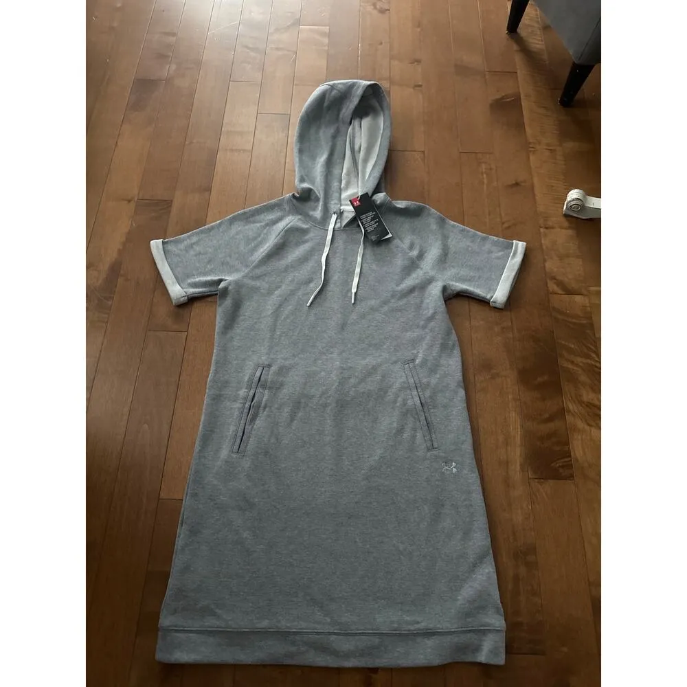NWT Under Armour Gray Short Sleeve Hooded Sweatshirt Dress small style UW7450 - Image 14