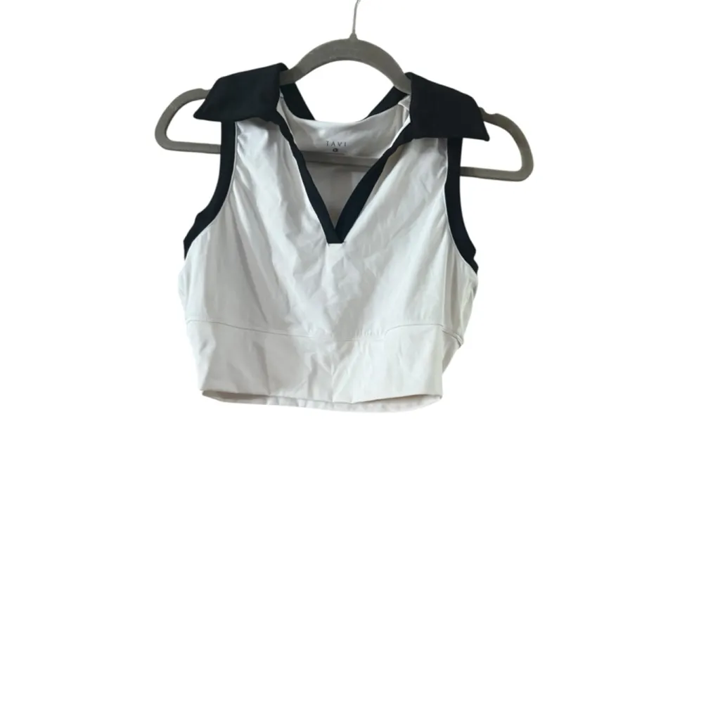 Women's TAVI White Black Collared Crop Top Size L Size L - Image 2