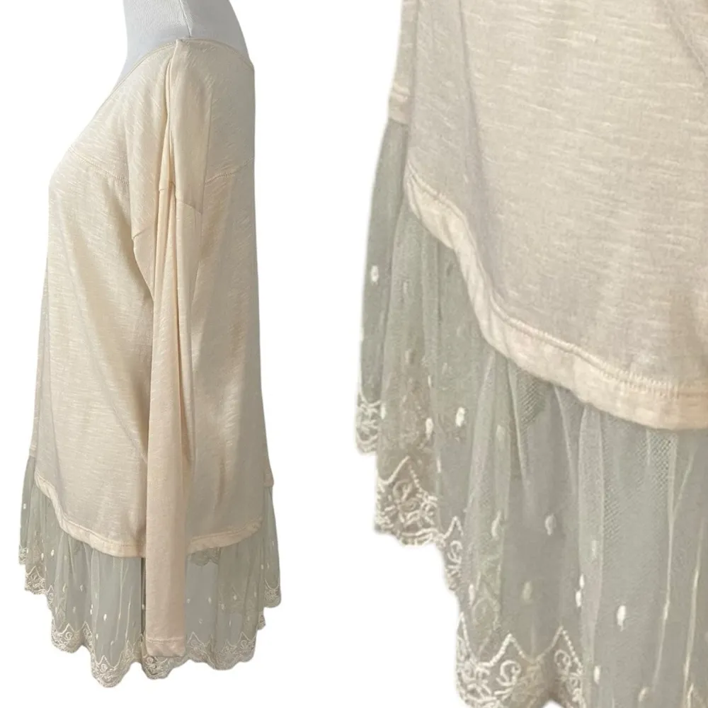 Ethereal Fairy Dainty Ivory Cream Ruffle Lace Tunic Top Small Layering Neutral - Image 3