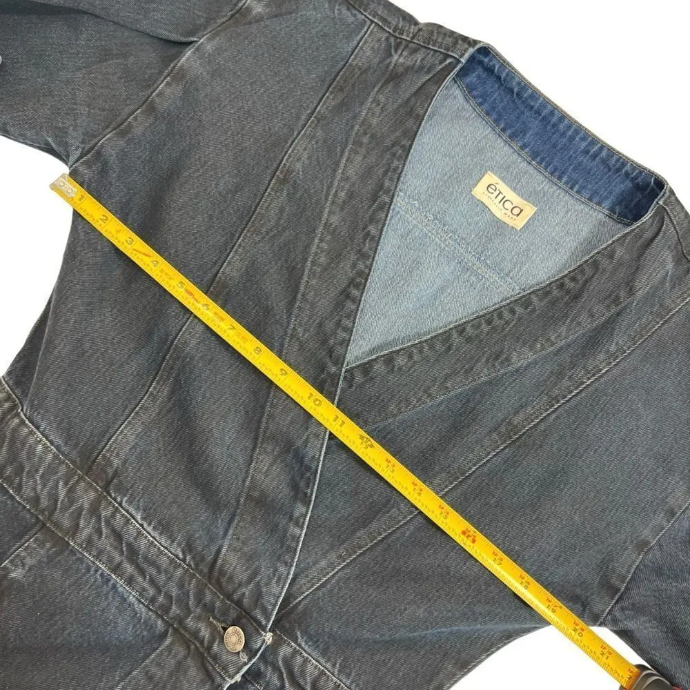 ETICA Mira Denim Wrap Dress in Black Lava Blue Size M - Image 11