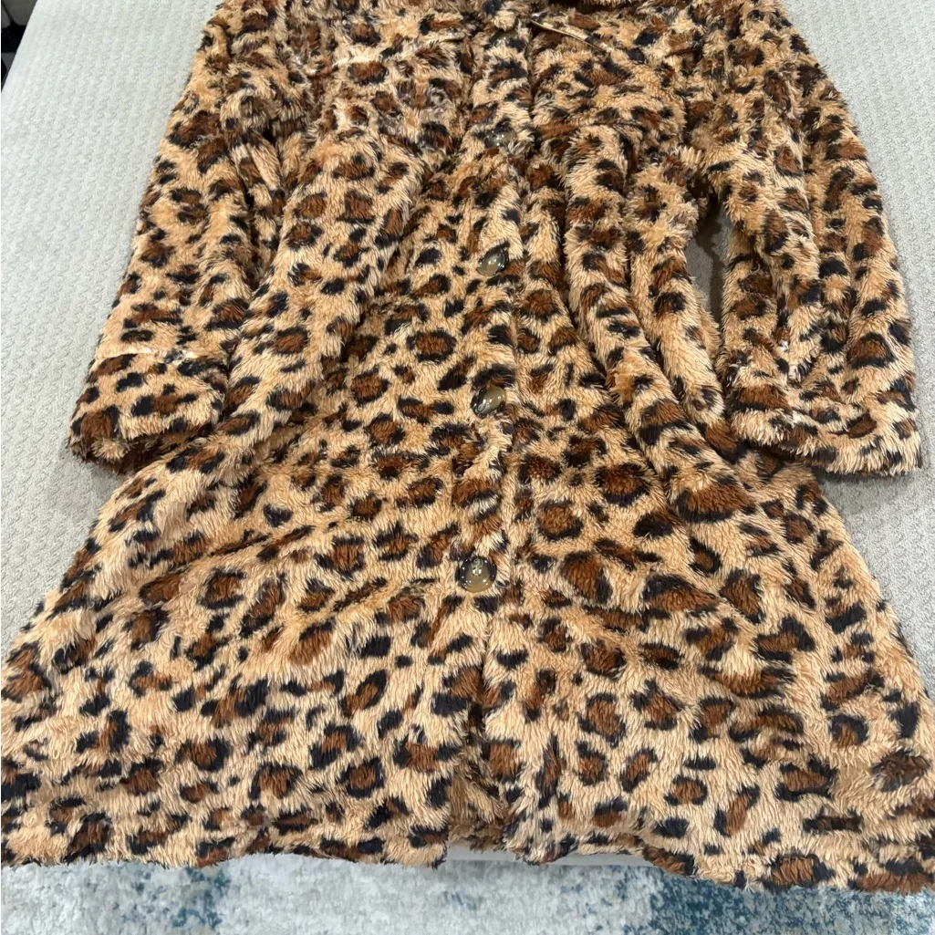 Leopard Print Faux Fur Coat Brown - Image 3