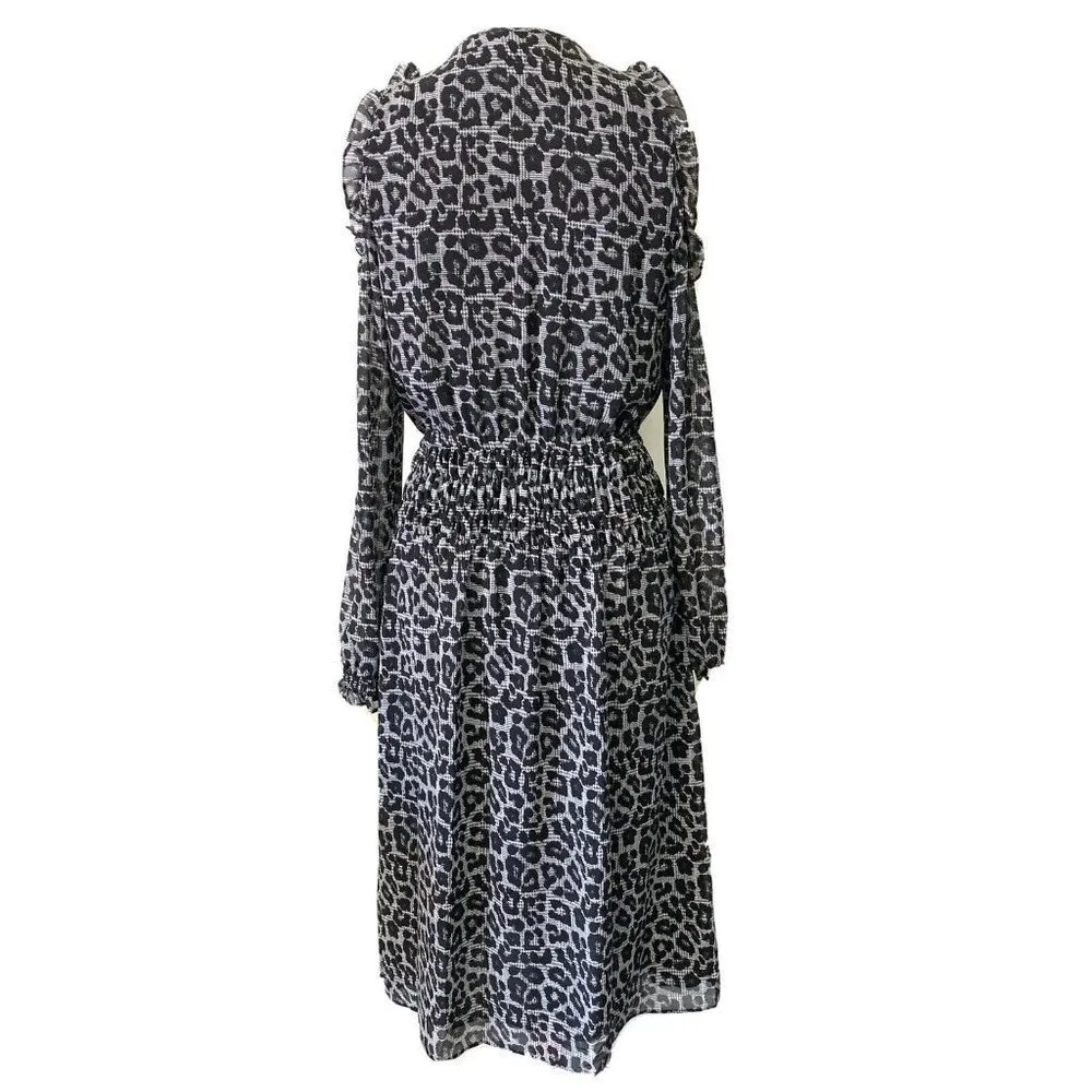 Michael Kors Multicolor Animal Print Cold Shoulder Smocked Dress - Image 4