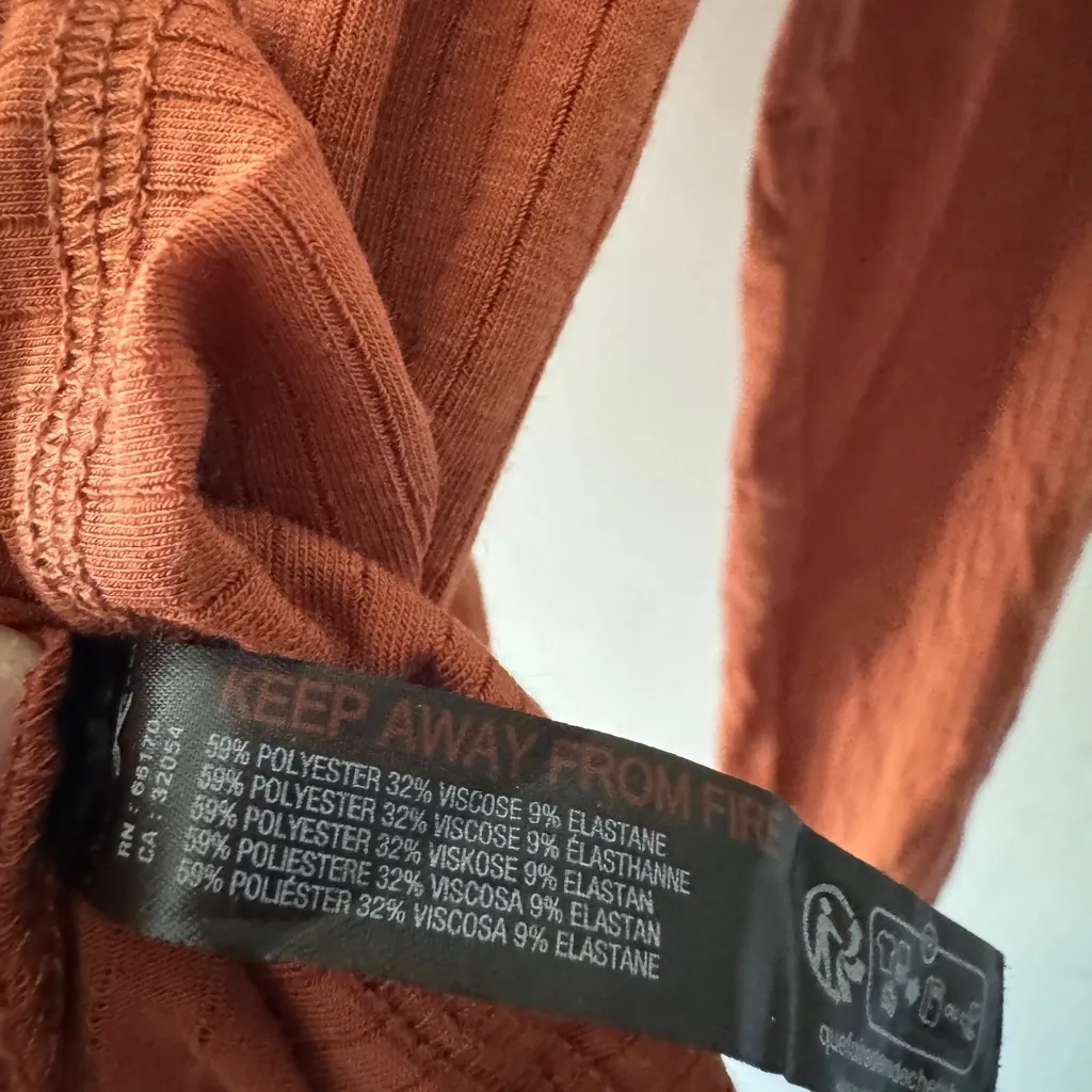 Anthropologie Rust Orange Ribbed Henley Long Sleeve Top - Image 6