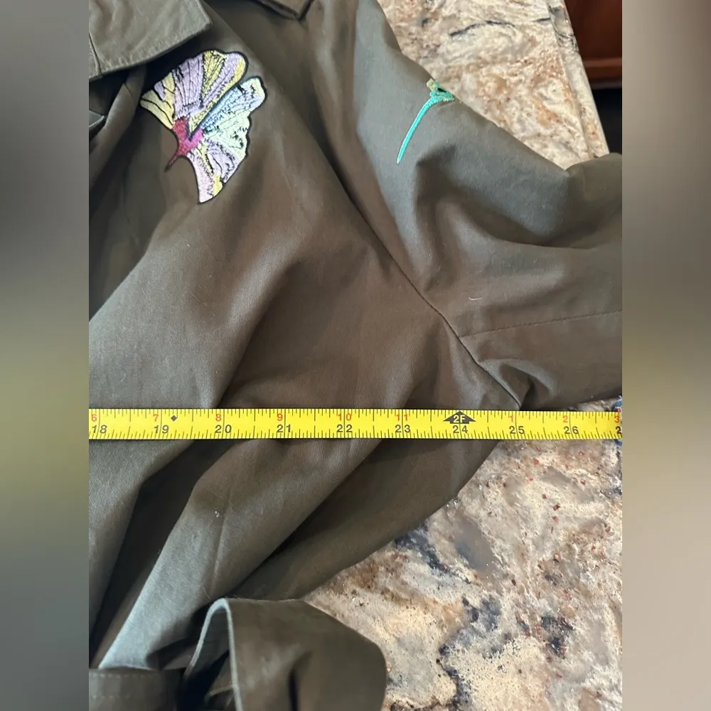 Sheryl Crow Embroidered Jacket~Be Myself~Hummingbirds Plus Suze 2X Short Trench Green - Image 10