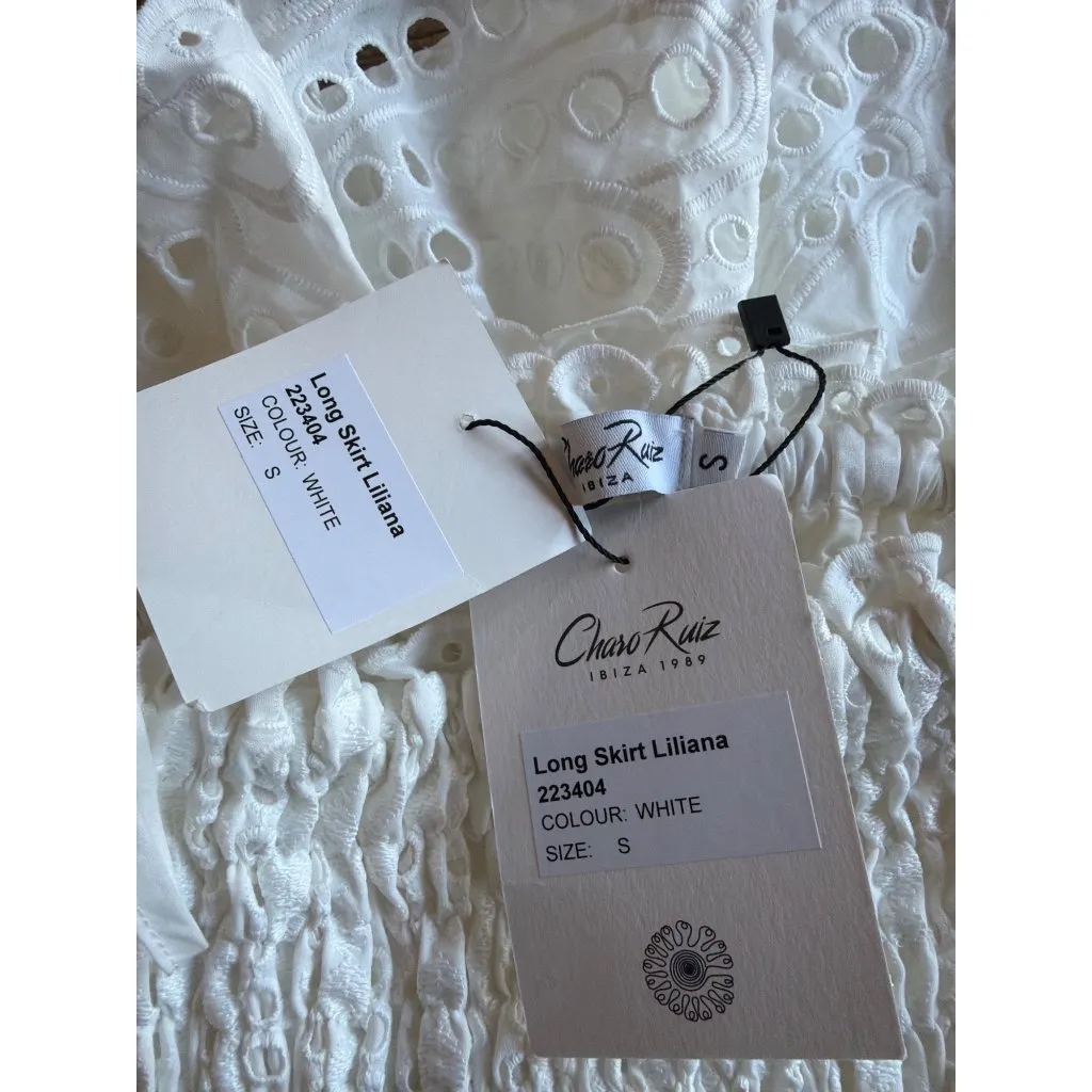Charo Ruiz Ibiza Liliana Eyelet Midi Skirt White Fruition Womens Size Small - Image 10