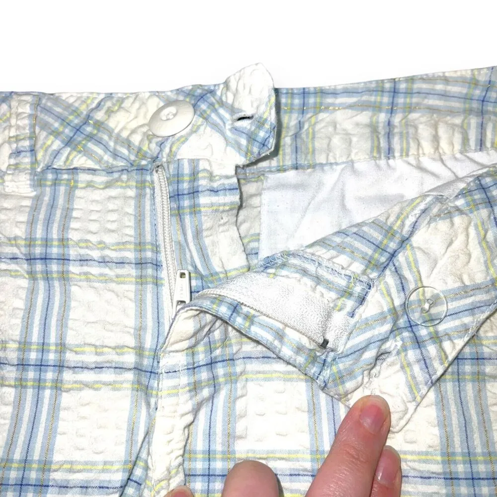 OTB Womens Shorts Plaid Lightweight Summer Blue White Yellow Gold Y2K Size 5 6 - Image 2
