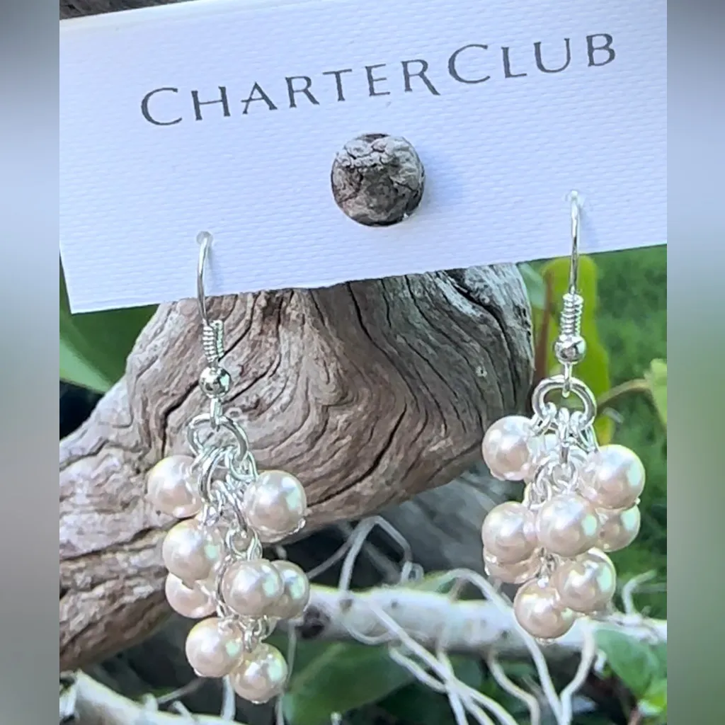 Vintage Joan Rivers Pearl Necklace & Bracelet + Charter Club Cluster Earring Pink - Image 2