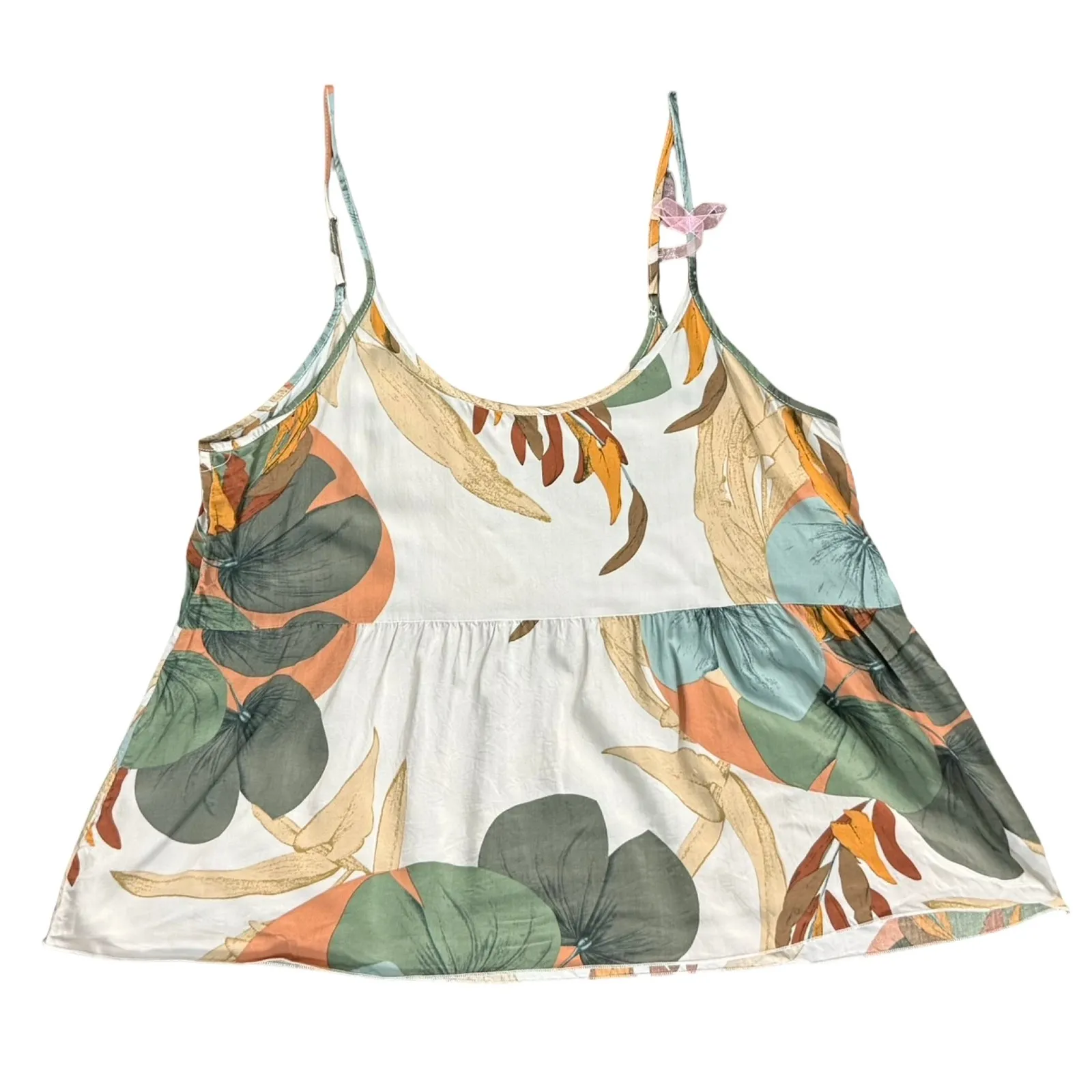 Tropical Floral White Green Orange 3-Piece Pajama Set Pants Tank Kimono size L - Image 7