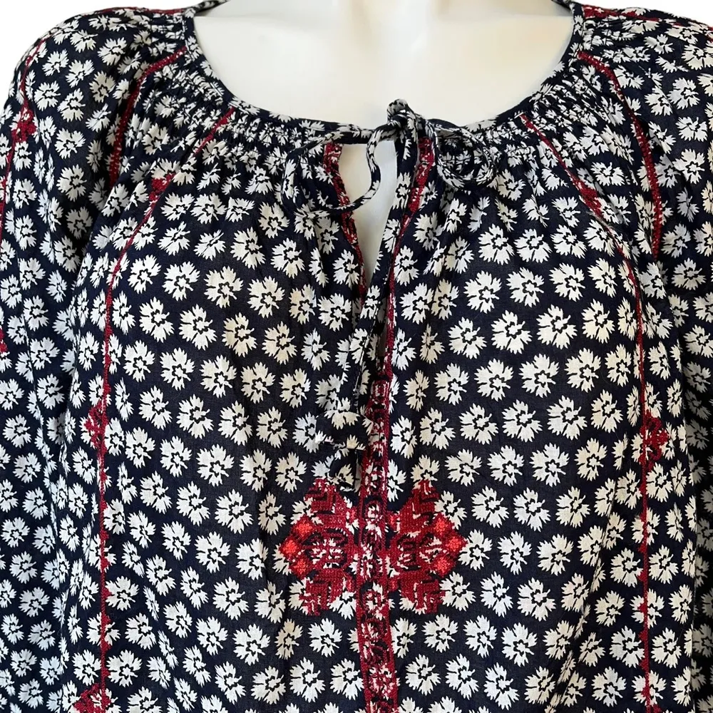 J. CREW Women’s Embroidered Tie-neck Top in Printed Indian Voile, Sz 4 - Image 9