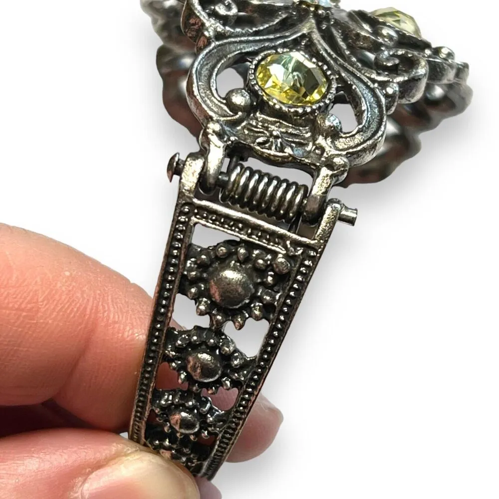 Womens Cuff Bracelet Jeweled Hinged Rhinestone Silver Green Fashion Statement - Image 6