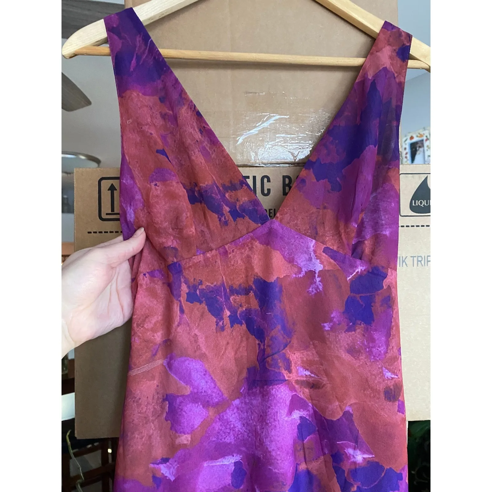 Silky Ruffle Floral V Neck Pink Maxi Dress Small Party Retro 90s Semi Formal Y2K Purple - Image 4